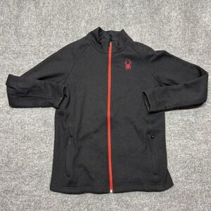 Spyder Jacket Boys XL 18 Black Waffle Fleece Full Zip Ski Midlayer Outdoor